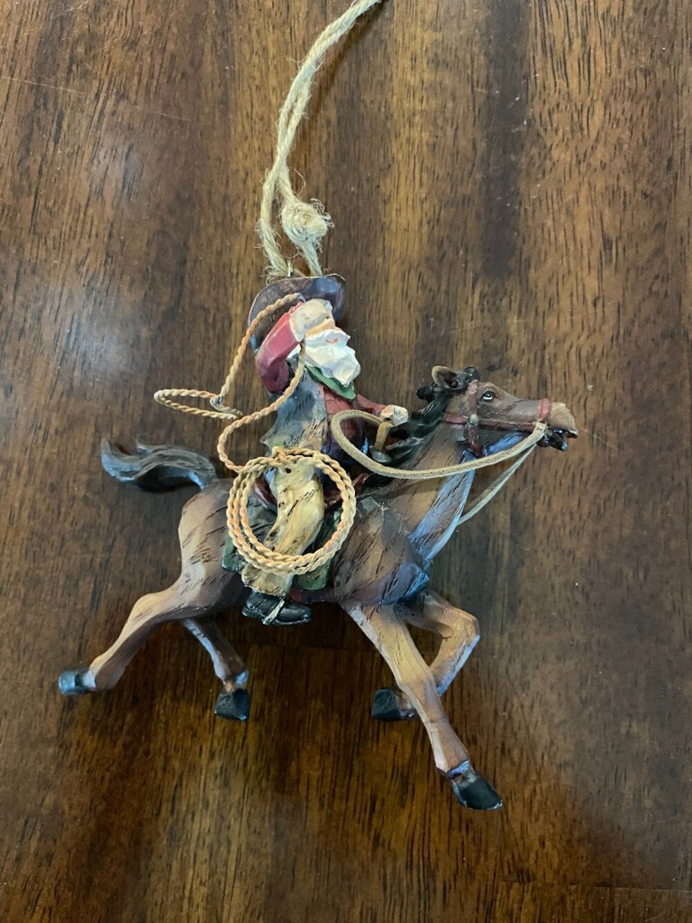 Western Cowboy Santa on Horse Ornament Resin Holiday Christmas 4"